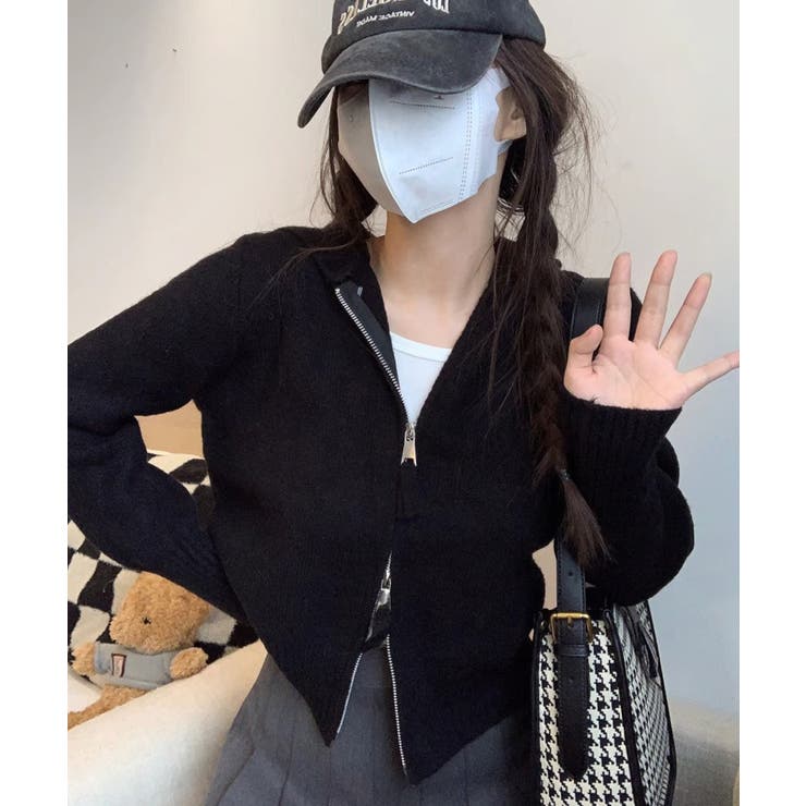 ダブルジップリブニットカーディガン韓国風 | Miniministore | 詳細画像7 