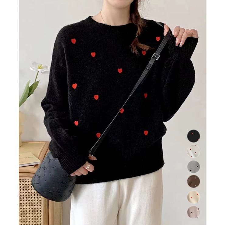 クルーネックハート柄ニットセーター韓国風 | Miniministore | 詳細画像1 