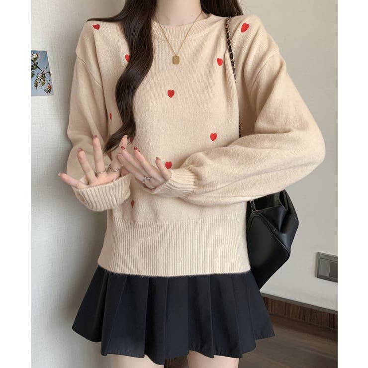 クルーネックハート柄ニットセーター韓国風 | Miniministore | 詳細画像10 