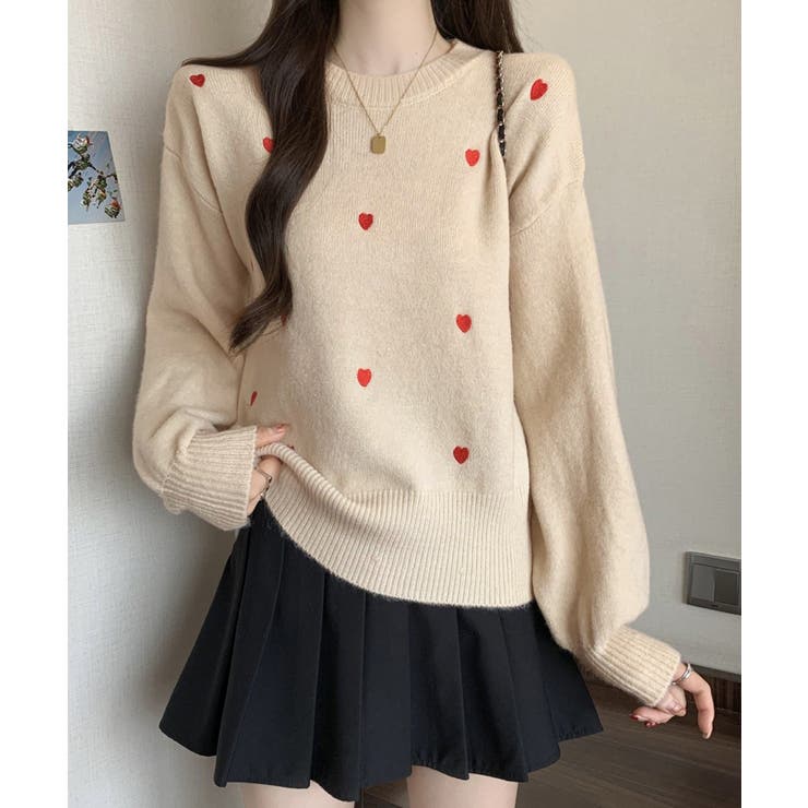 クルーネックハート柄ニットセーター韓国風 | Miniministore | 詳細画像13 