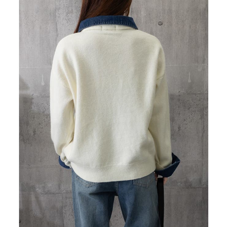 デニム切り替え レイヤード風ニットポロ襟 | Miniministore | 詳細画像20 