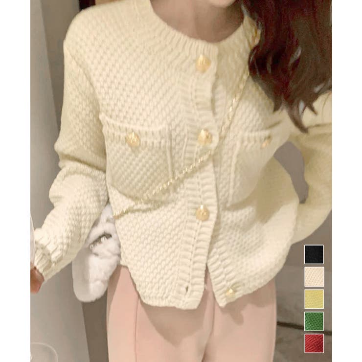 ゴールドボタンニットカーディガン 韓国風 | Miniministore | 詳細画像1 