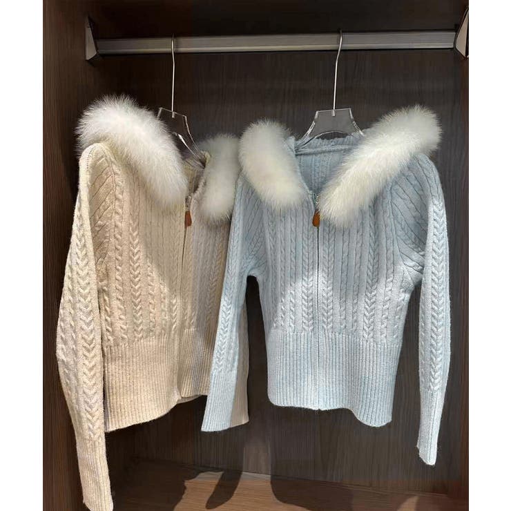 フード付きケーブル編みニットカーディガン | Miniministore | 詳細画像12 