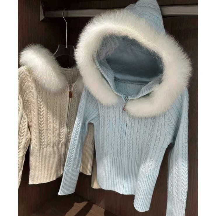 フード付きケーブル編みニットカーディガン | Miniministore | 詳細画像13 