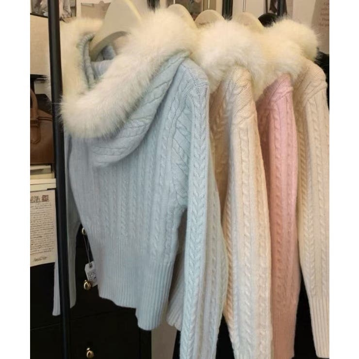 フード付きケーブル編みニットカーディガン | Miniministore | 詳細画像16 