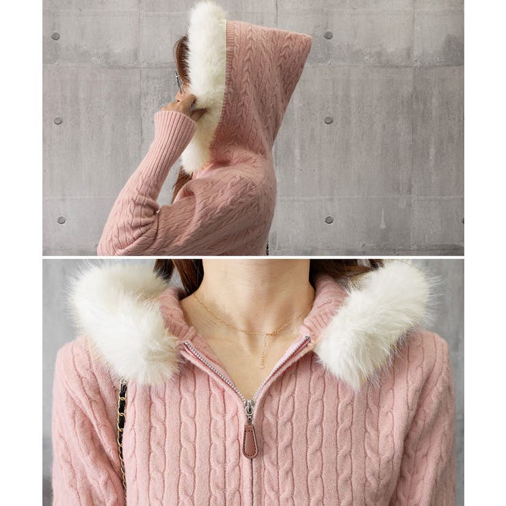 フード付きケーブル編みニットカーディガン | Miniministore | 詳細画像18 