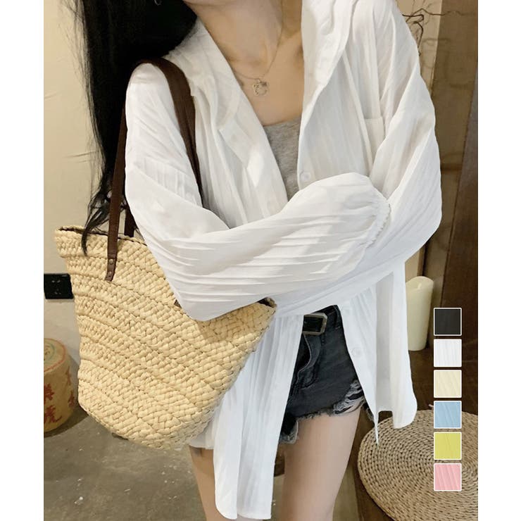 シワ加工パーカーシャツ 長袖カーディガン | Miniministore | 詳細画像1 