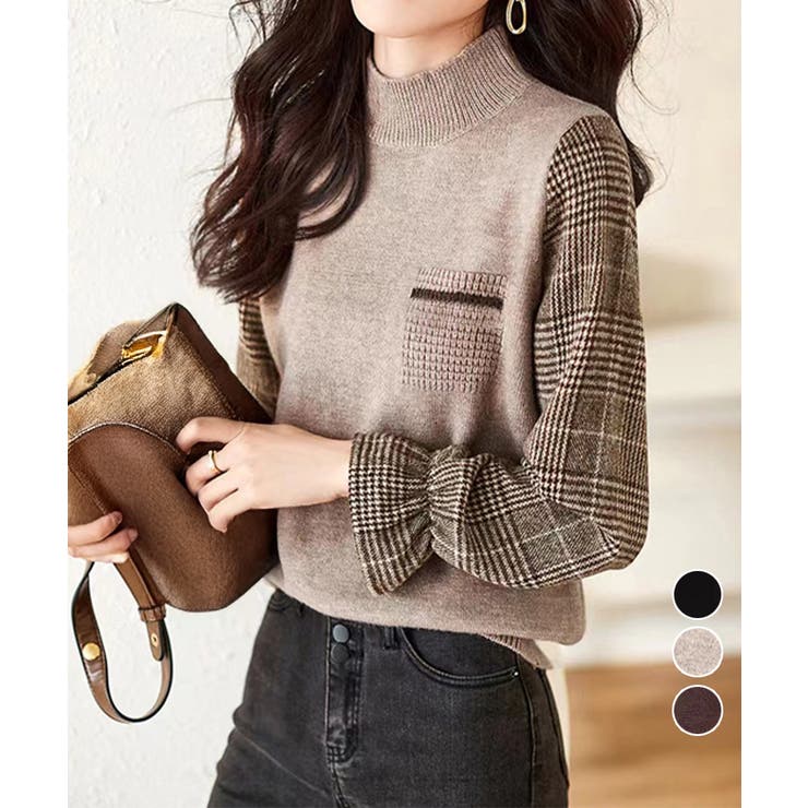 チェック柄ドッキングニットレディース秋服 | Miniministore | 詳細画像1 