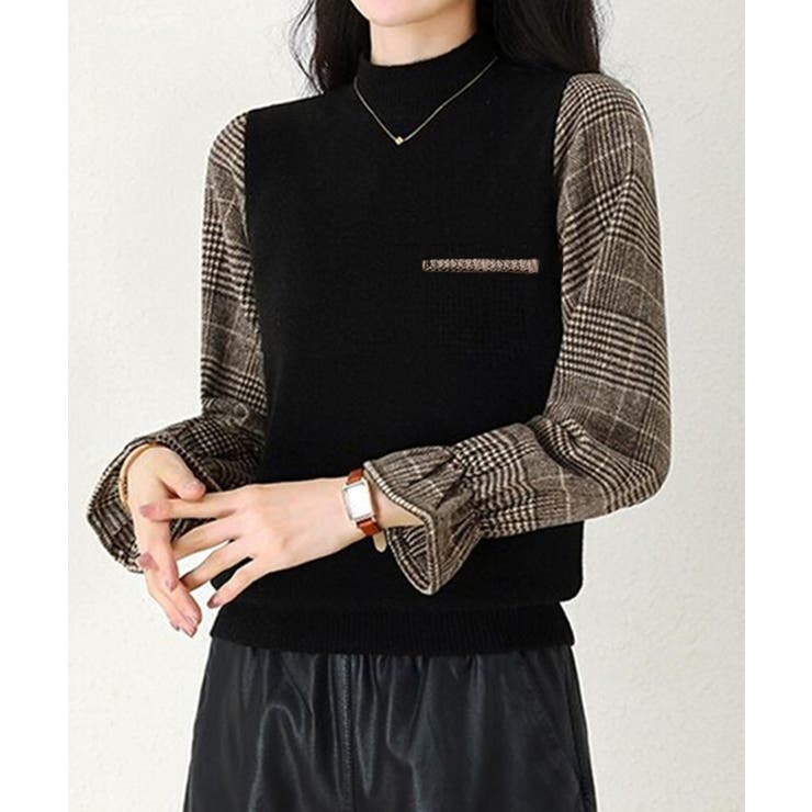 チェック柄ドッキングニットレディース秋服 | Miniministore | 詳細画像6 