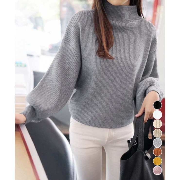 韓国風リブニットトップスハイネックニット | Miniministore | 詳細画像1 