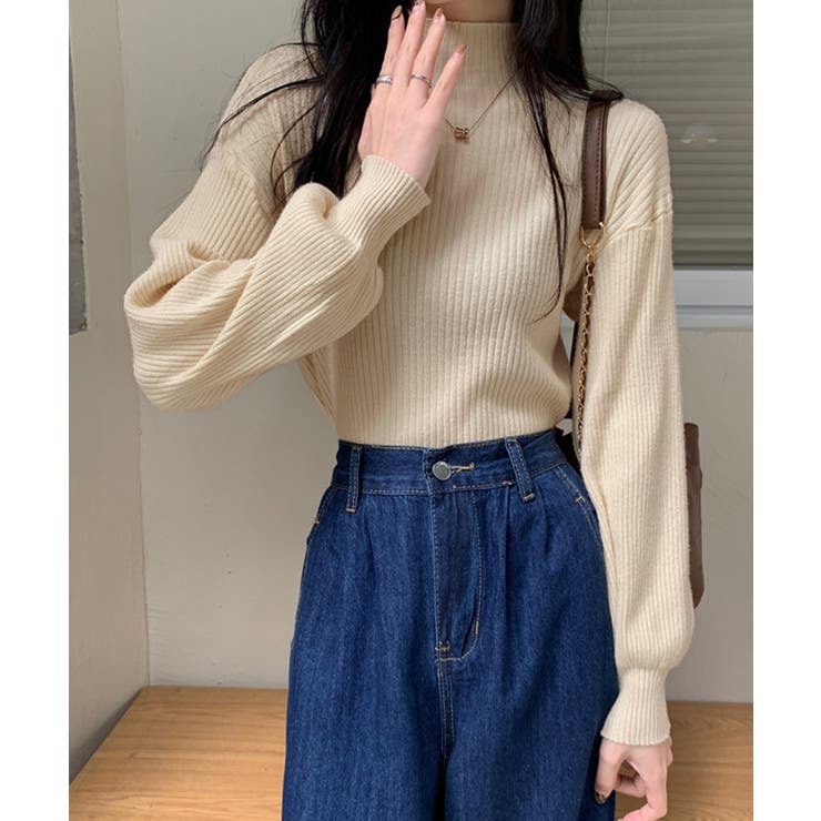 韓国風リブニットトップスハイネックニット | Miniministore | 詳細画像13 