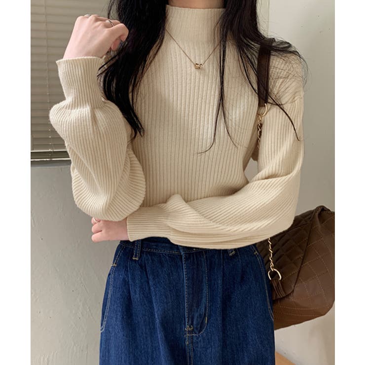 韓国風リブニットトップスハイネックニット | Miniministore | 詳細画像14 