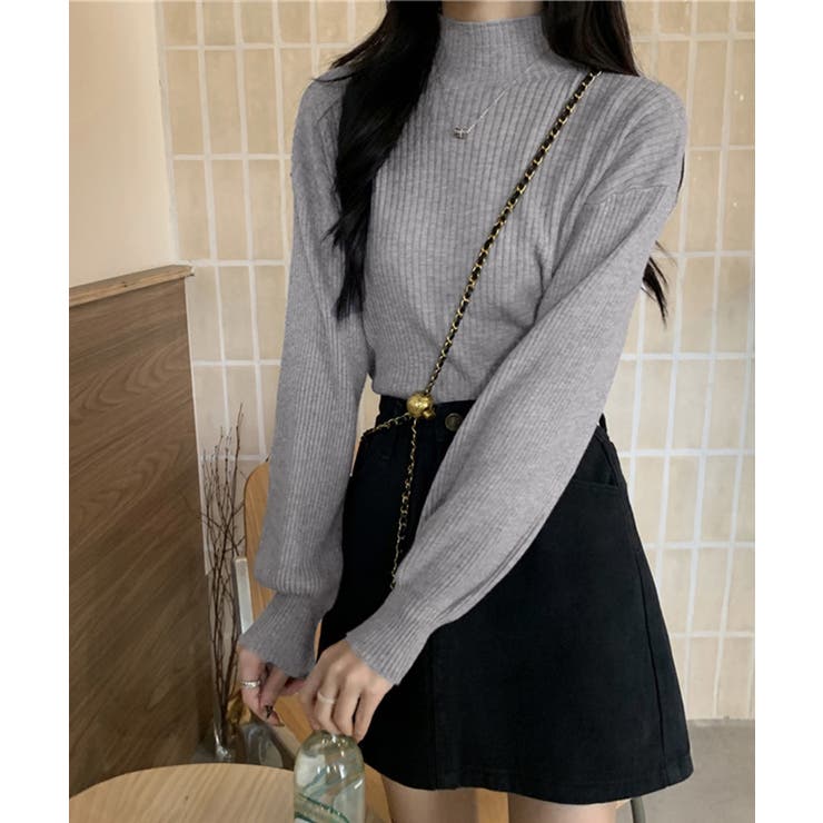 韓国風リブニットトップスハイネックニット | Miniministore | 詳細画像4 