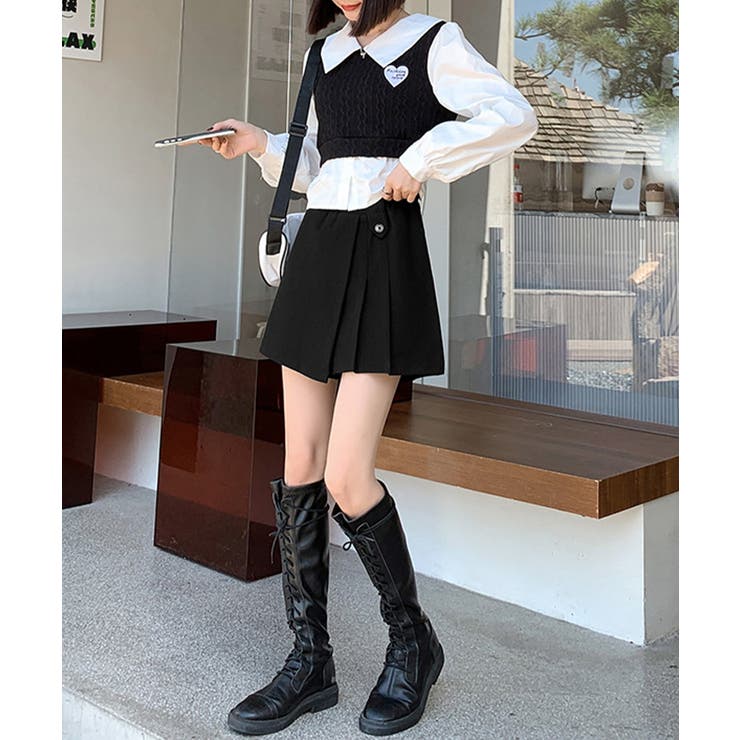 プリーツキュロットパンツ ウール風 秋冬 | Miniministore | 詳細画像9 