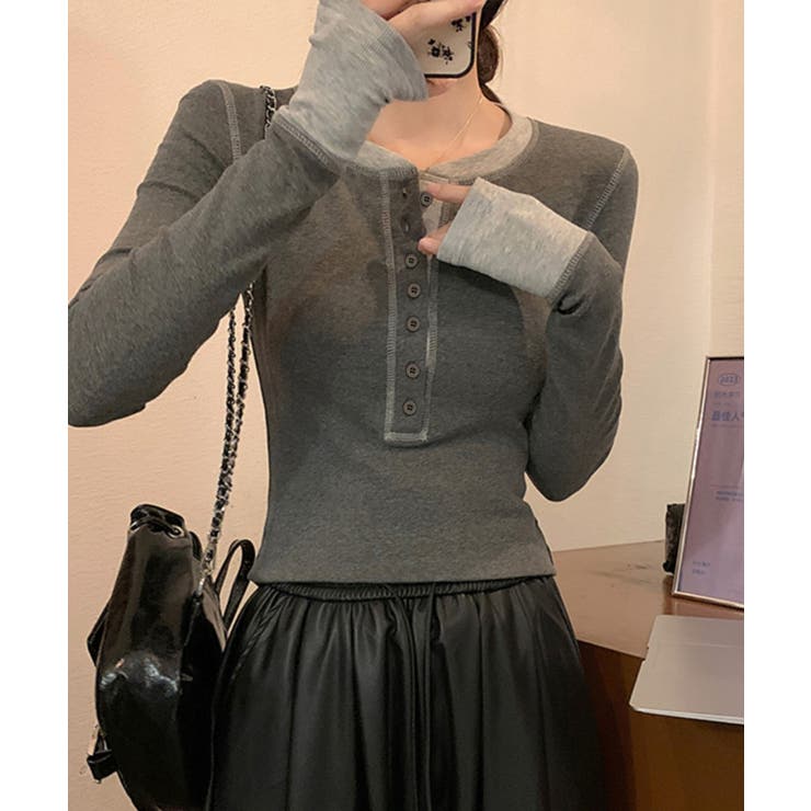 配色ヘンリーシャツハーフボタンカットソー | Miniministore | 詳細画像22 