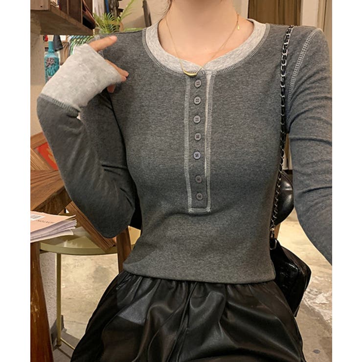 配色ヘンリーシャツハーフボタンカットソー | Miniministore | 詳細画像24 