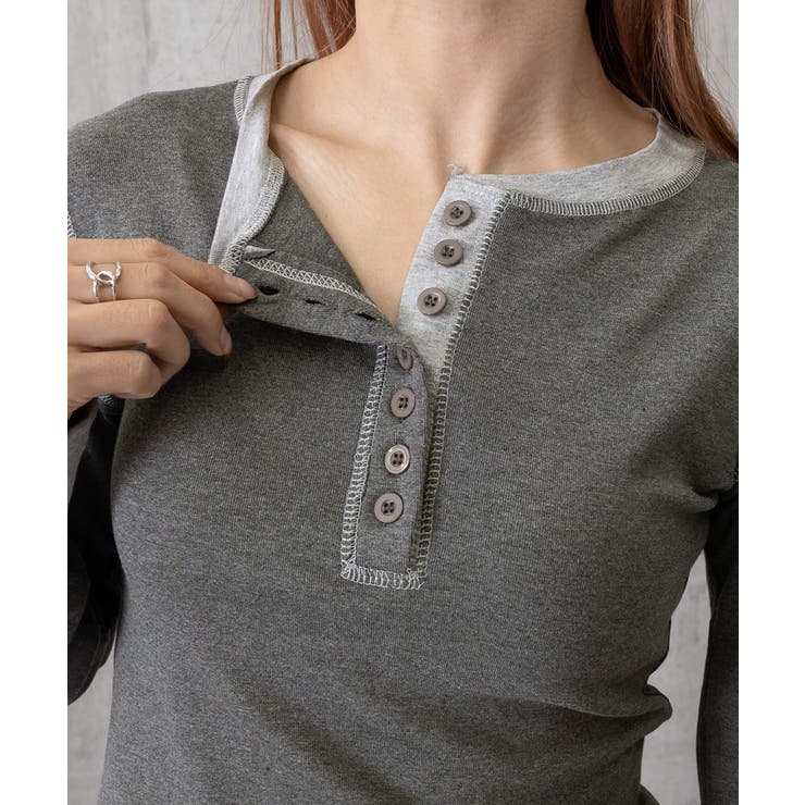 配色ヘンリーシャツハーフボタンカットソー | Miniministore | 詳細画像35 