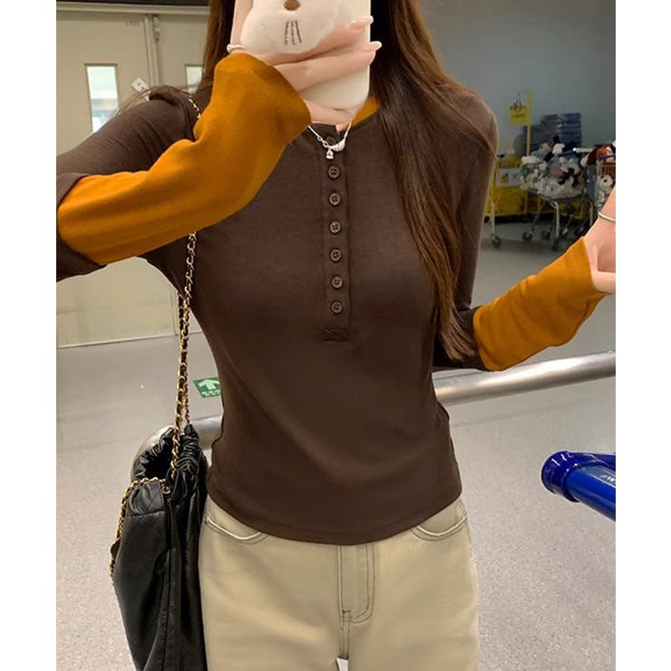 配色ヘンリーシャツハーフボタンカットソー | Miniministore | 詳細画像9 