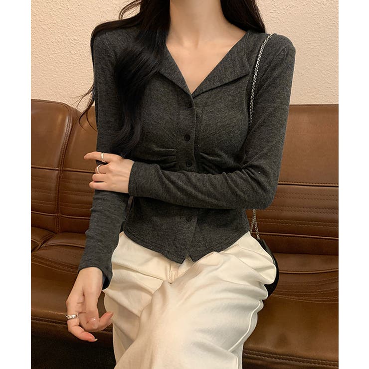 オープンカラーフロントギャザートップス | Miniministore | 詳細画像17 