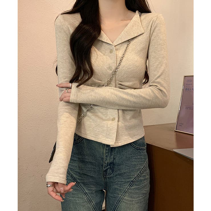 オープンカラーフロントギャザートップス | Miniministore | 詳細画像2 