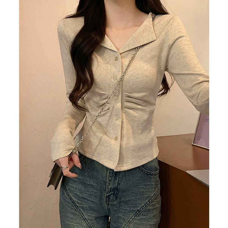 オープンカラーフロントギャザートップス | Miniministore | 詳細画像3 