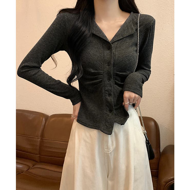 オープンカラーフロントギャザートップス | Miniministore | 詳細画像8 