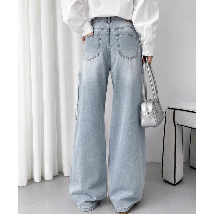 レースダメージデニムパンツ ワイドパンツ | Miniministore | 詳細画像4 