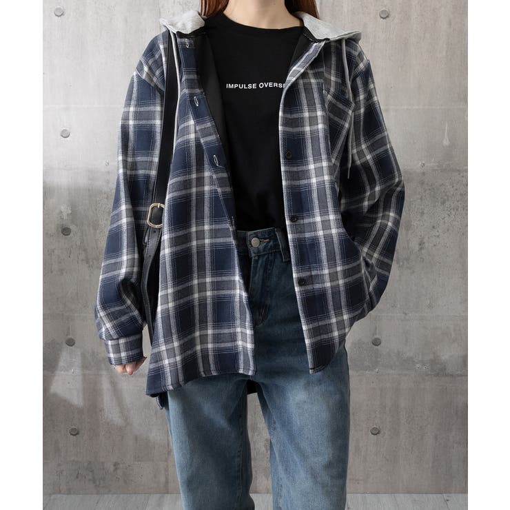 チェック柄フーデッドシャツレディース秋冬 | Miniministore | 詳細画像17 