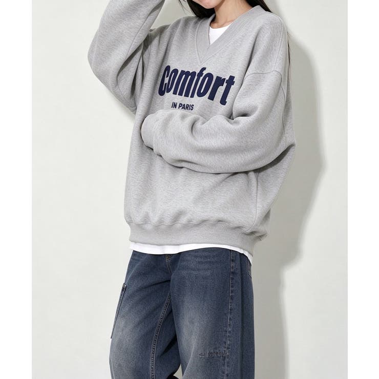 Vネックロゴプリント裏起毛スウェット長袖 | Miniministore | 詳細画像3 