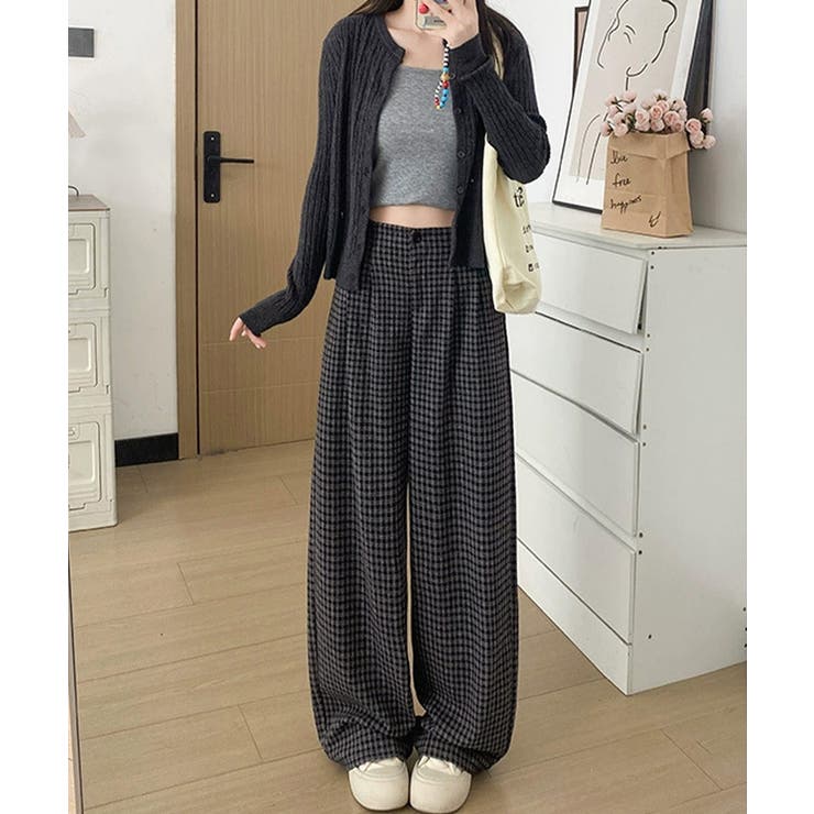 チェック柄ワイドパンツハイウエスト 秋冬 | Miniministore | 詳細画像13 