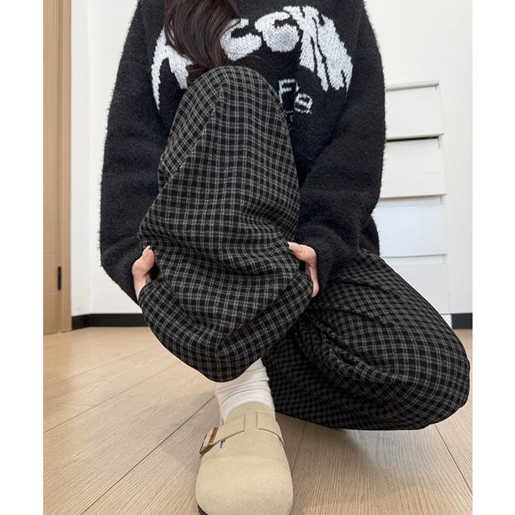 チェック柄ワイドパンツハイウエスト 秋冬 | Miniministore | 詳細画像17 