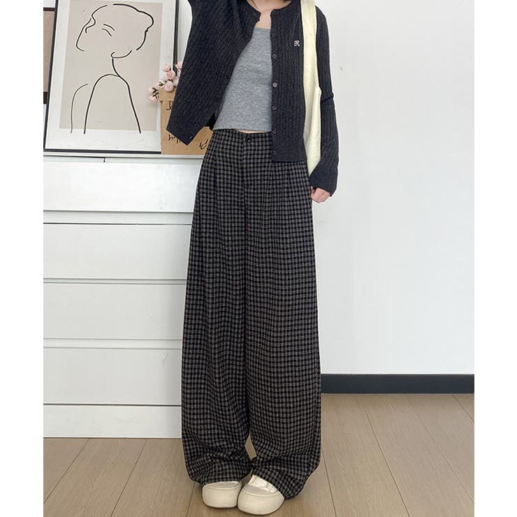チェック柄ワイドパンツハイウエスト 秋冬 | Miniministore | 詳細画像19 