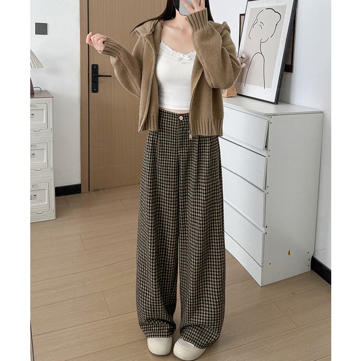 チェック柄ワイドパンツハイウエスト 秋冬 | Miniministore | 詳細画像4 