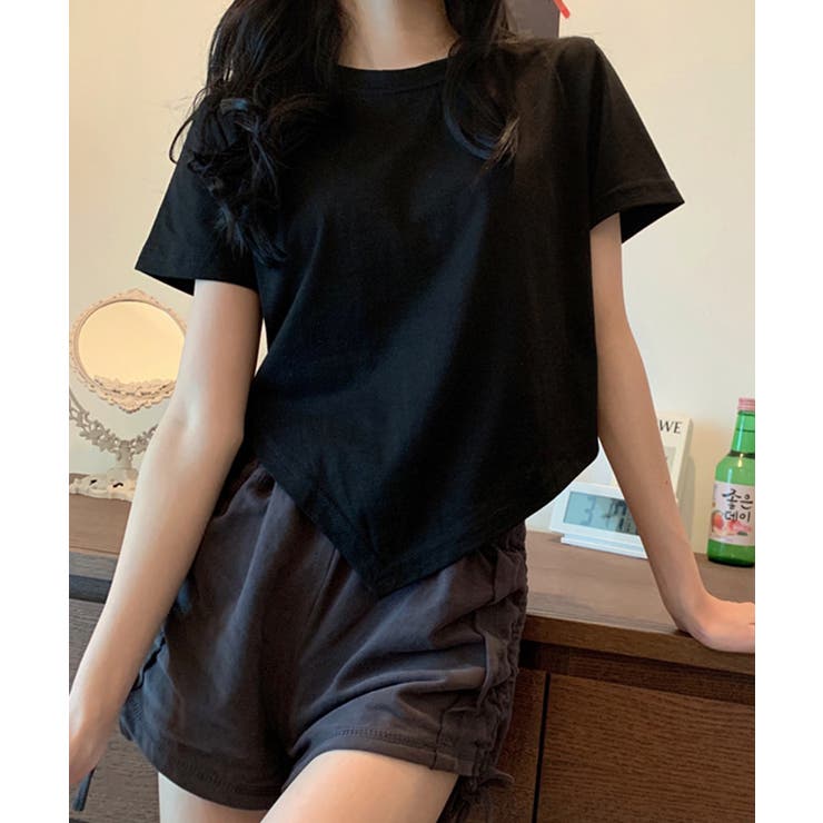ブラック | レディース アシンメトリー Tシャツ | Miniministore