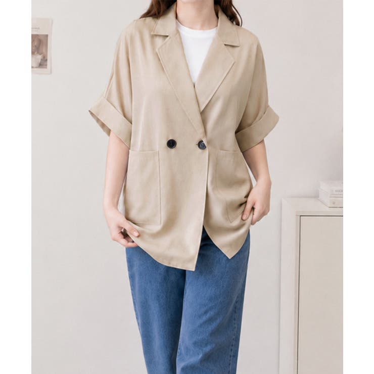 ベージュ | 麻調半袖テーラードジャケットレディース夏 | Miniministore