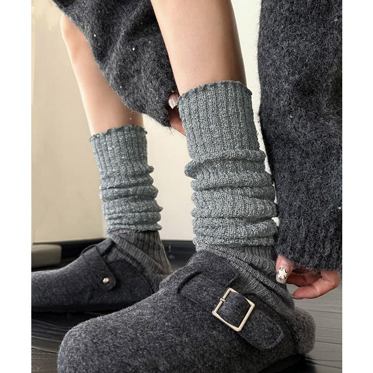 グレー | ラメスパンコール入りロングウォーマー おしゃれリブニットロングソックス靴下 切替… | SUNSHINE CLOSET