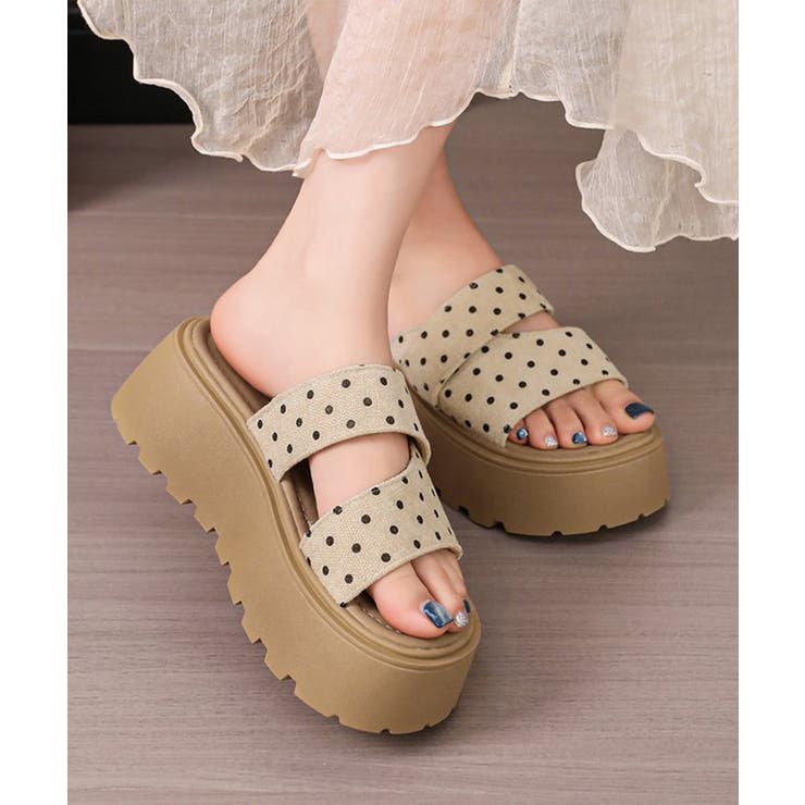 アイボリー（ドット柄） | レディース クロスストラップ コンフォートサンダル | SUNSHINE CLOSET