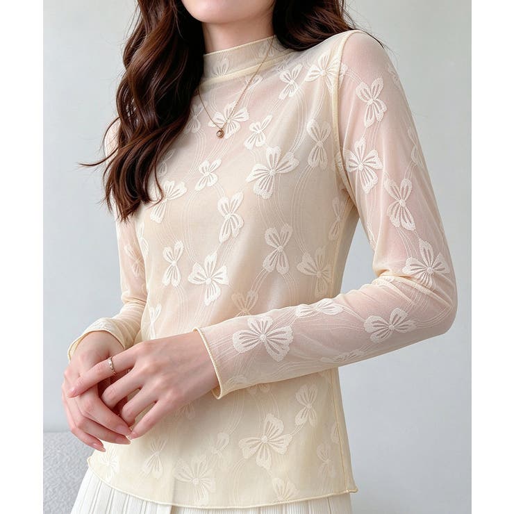アイボリー | 透け感 可愛いレース風カットソー レディース大人ガーリー韓国風フェミニンレイヤー… | SUNSHINE CLOSET