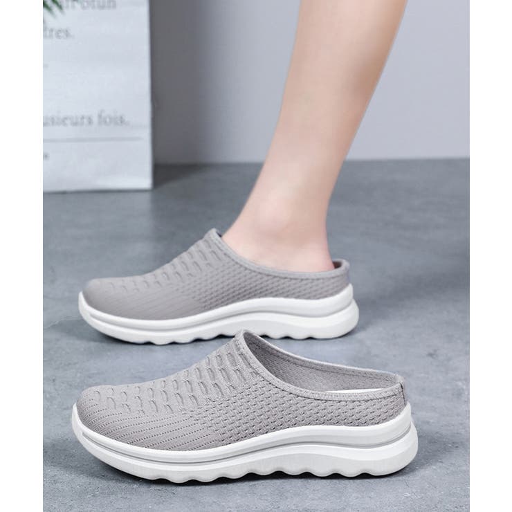 グレー | メッシュニットスリッポン厚底 快適靴軽量 | Miniministore