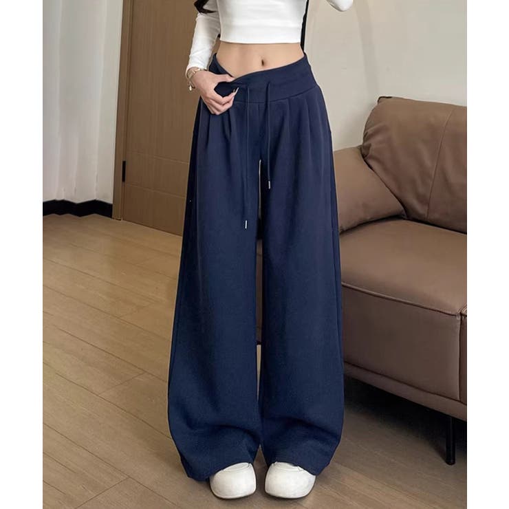 ネイビー | スウェットパンツハイウエストワイドパンツ | Miniministore