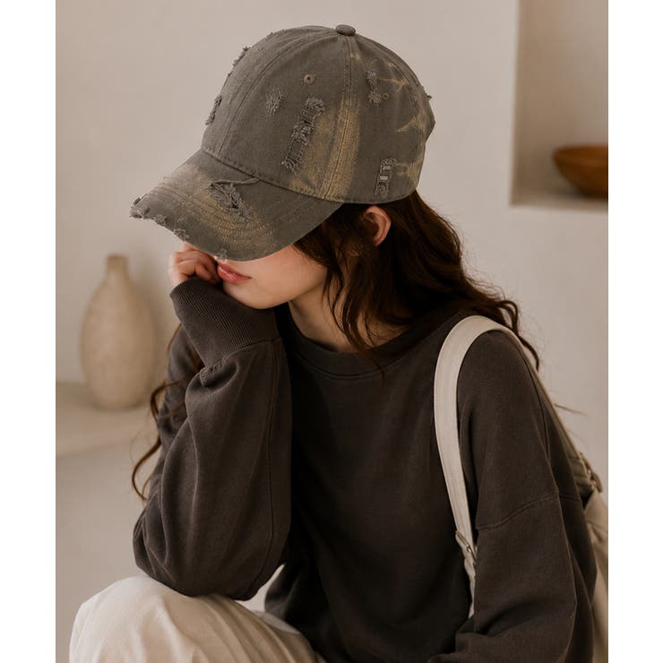ブラウン | ヴィンテージデニムキャップ ダメージ加工 | Miniministore