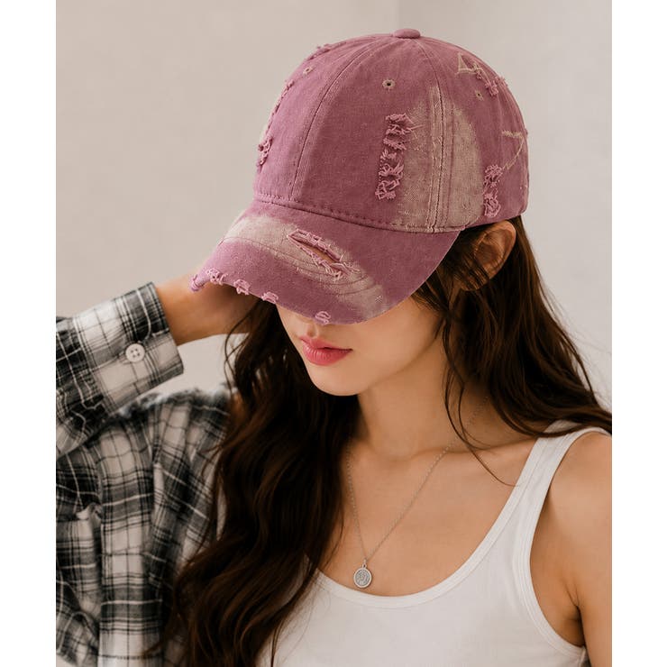 ピンク | ヴィンテージデニムキャップ ダメージ加工 | Miniministore
