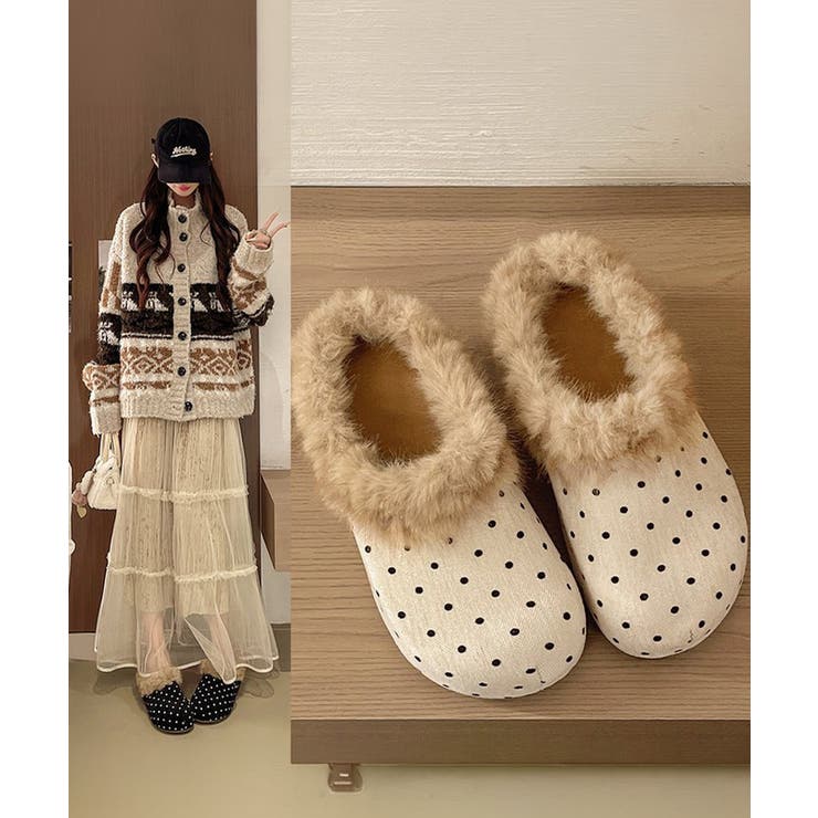ドット柄ファーサンダルサボサンダル秋冬靴 | Miniministore | 詳細画像8 