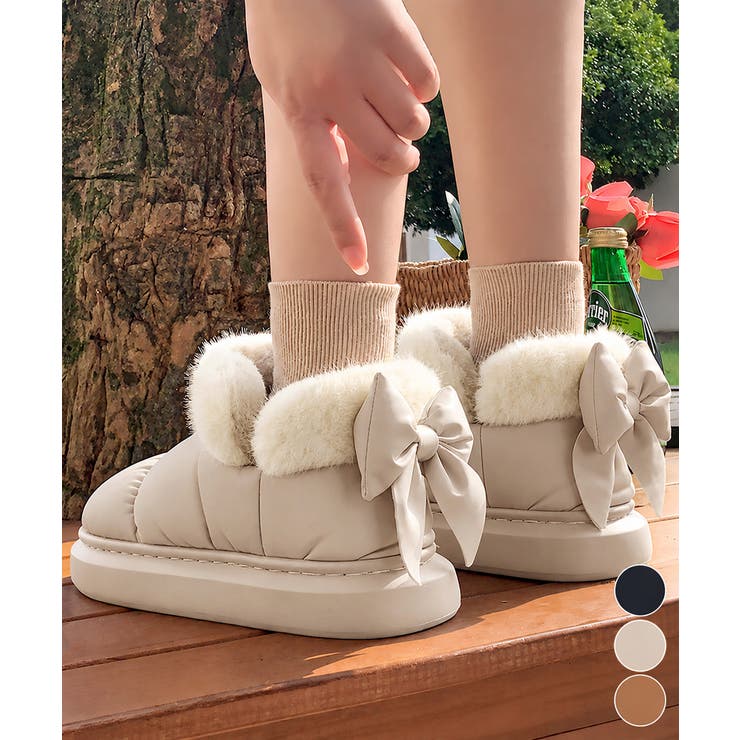 ファーブーツリボン厚底ショートブーツ防寒 | Miniministore | 詳細画像1 
