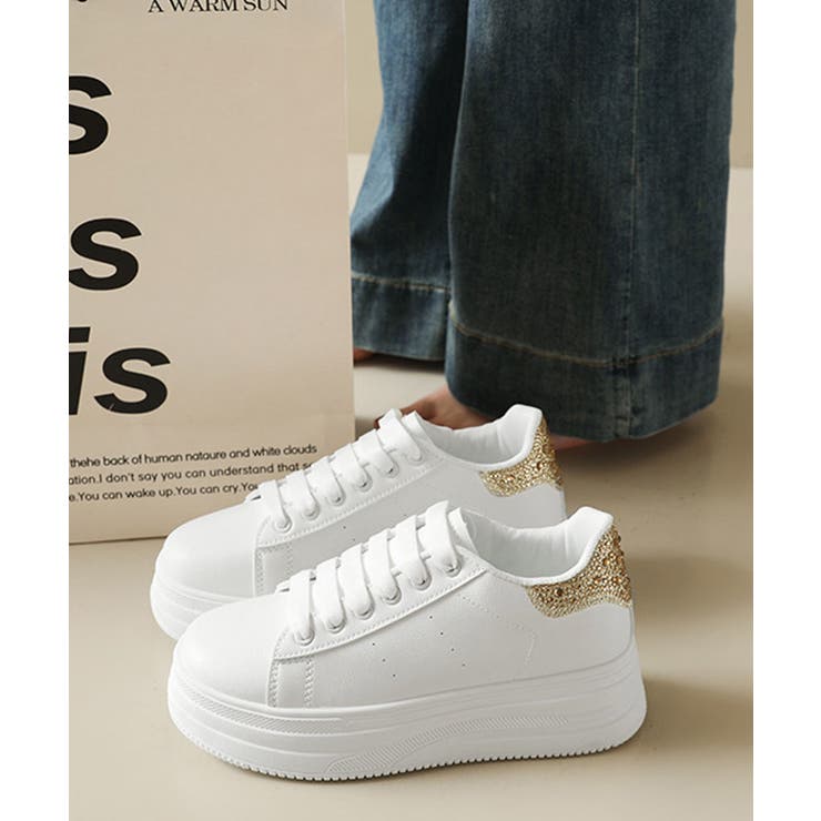厚底スニーカー白 かかとラインストーン靴 | Miniministore | 詳細画像11 