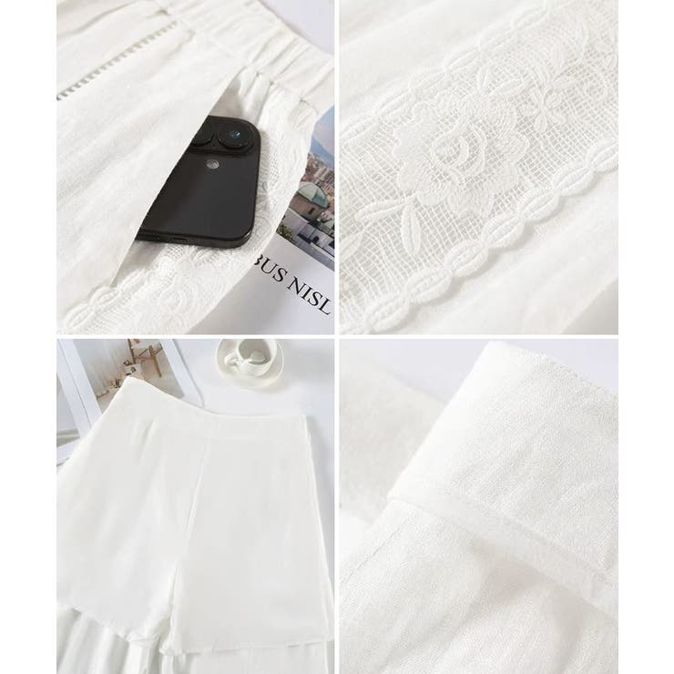 花柄レース切替 リネンタッチワイドパンツ | Miniministore | 詳細画像22 
