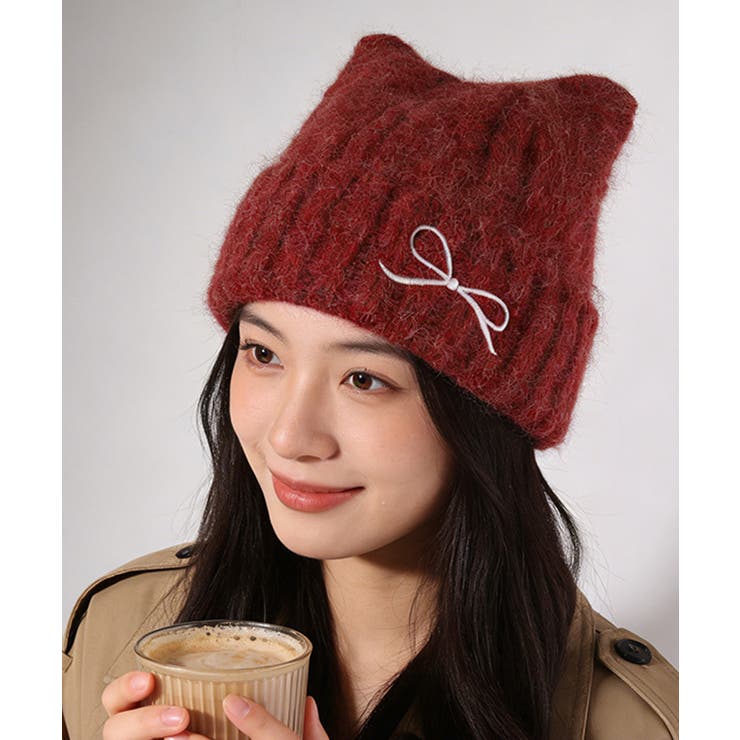ネコ耳リブニット帽リボン付きビーニー秋冬 | Miniministore | 詳細画像17 