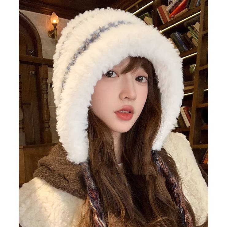 ホワイト | 暖かいニット帽ファーキャップもこもこ帽子 | Miniministore