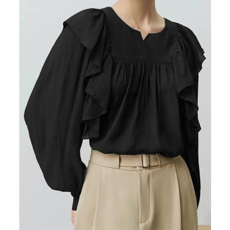 ブラック | ラッフルブラウス韓国風 レディース 長袖 | Miniministore