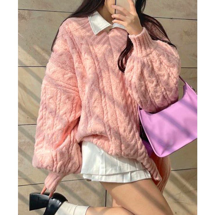 ピンク | ケーブル編み ニットトップス レディース | Miniministore